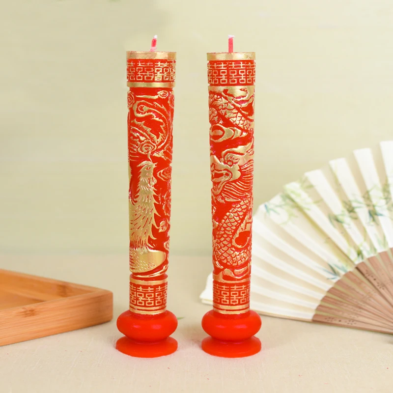 

Dragon and Phoenix candlestick Chinese style wedding room decoration a pair of happy candles