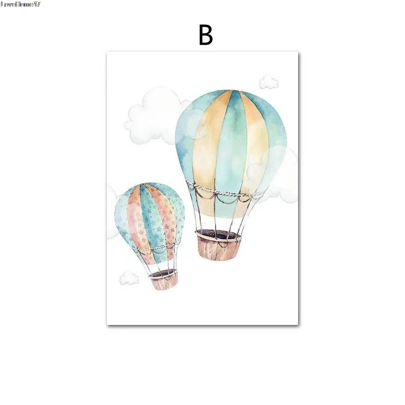 

Hot Air Balloon Airplane Art Wall Decoration Poster Simple Cartoon Sky Scenery Canvas oil Painting Bedroom Frameless Photo