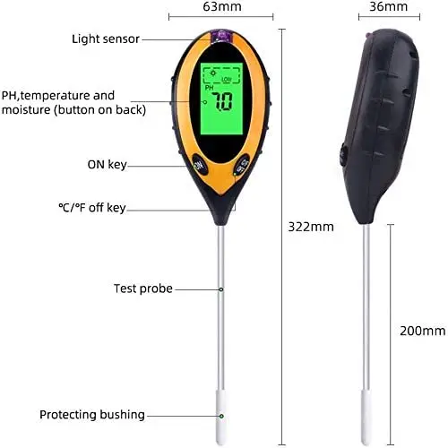 Soil Test Kit 4 IN 1 Digital PH Meter for with Sunlight/Moisture/Temperature Measuring Tester Tool Garden Farm Lawn | Инструменты
