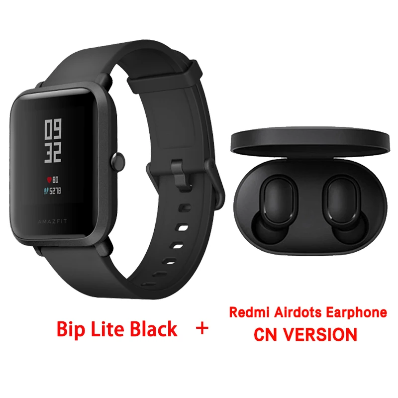black add airdots Оригинальные Смарт-часы Amazfit Huami Bip Lite 2, gps, 45 дней, батарея глонесс, пульсометр, умные часы HUAMI, глобальная версия - Цвет: black add airdots
