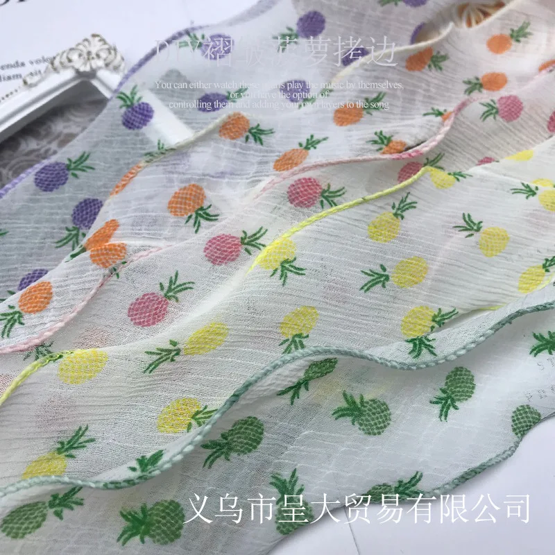 

5yards 4cm Fruit Pineapple Printed Waves Chiffon Ribbon for DIY Craft Gift Wrapping Hair Bowknot Ribbon Clothing Dress Trims