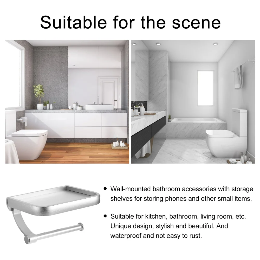 

Self Adhesive Tissue Roll Holder Durable Holder with Phone Shelf