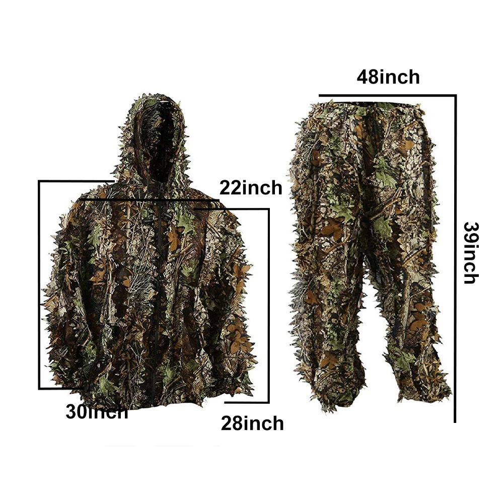 Outdoor Hunting Camouflage 3D Forest Leaf Hooded Jacket Coat Pants Clothes Breathable light and comfortable Set | Спорт и