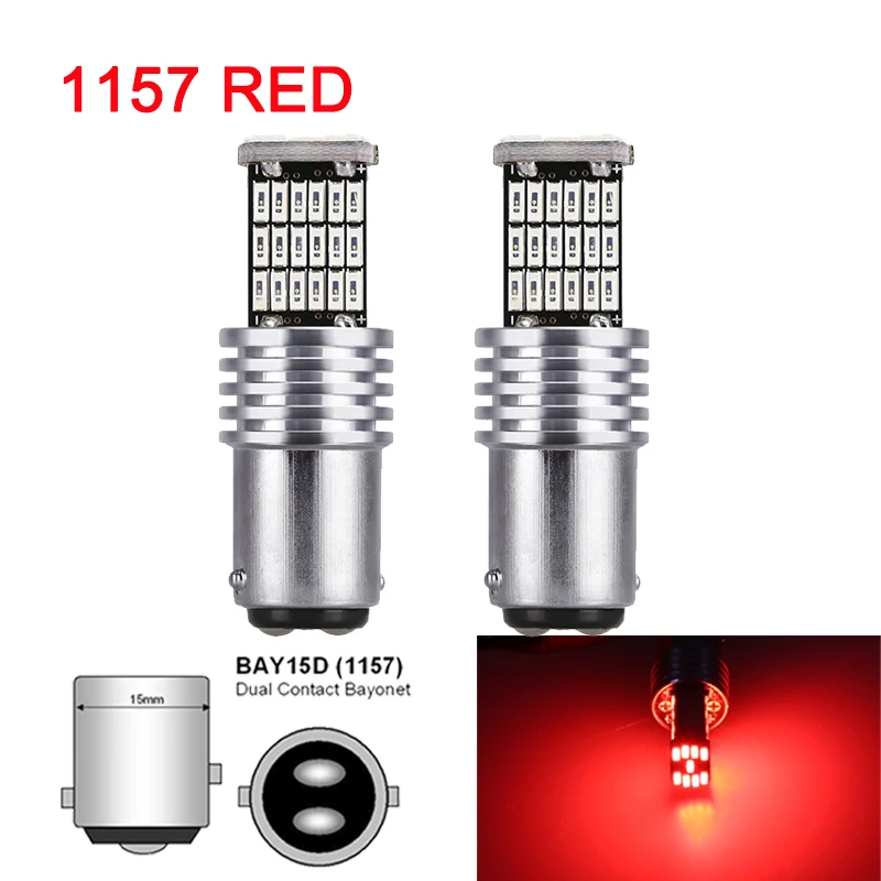 1157(Bay15d) Red 2 шт. P21W 1156 Ba15s светодиодный автомобильный сигнальный светильник Bay15d 1157 светодиодный светильник Canbus 12 в 6000 К 45SMD Автомобильный задний тормоз парковочная лампа без ошибок - Испускаемый цвет: 1157(Bay15d) Red