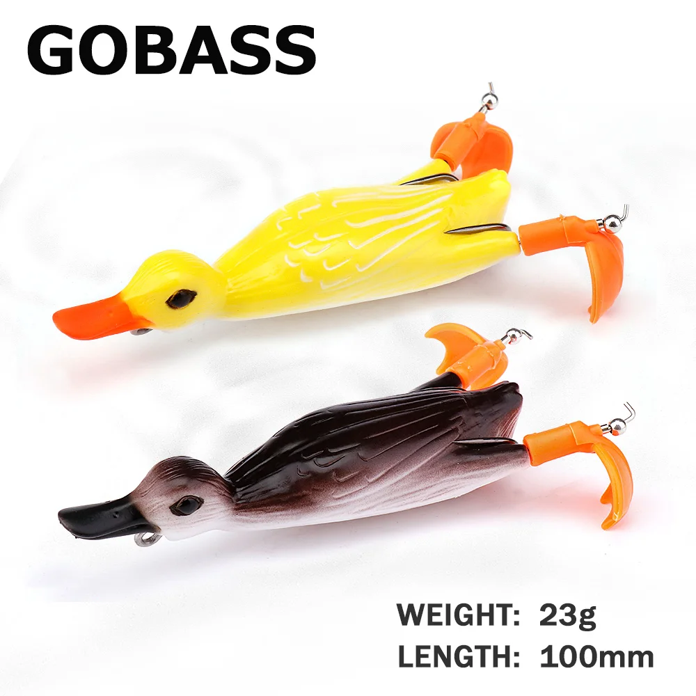 

GOBASS Hard Artificial Baits Carp Duckling Fishing Lure 100mm 23g Topwater Wobblers For Pike Soft Frog Lure Tackle Quality Hooks