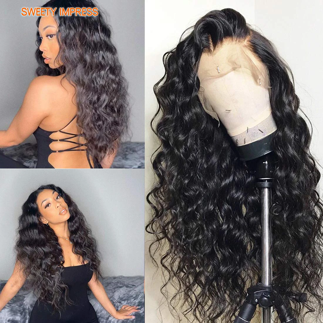 

Женский парик с натуральными черными натуральными человеческими волосами Sweety Impress 13x4x1