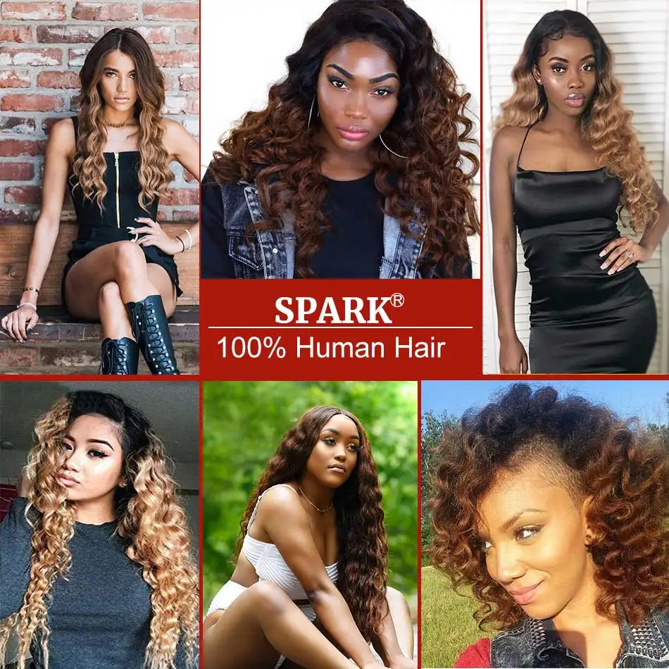 

Spark Ombre Colored Human Hair 4x4 Lace Closure Wigs Brazilain Loose Deep Wave Curly Wig Pre Plucked Hairline Black Women Remy