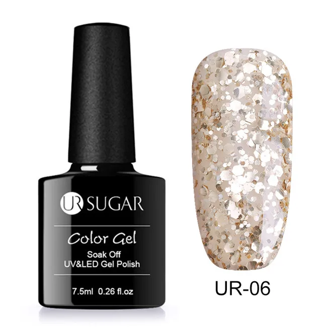 Silver Gold6 Ur Sugar 7,5 мл голографический лак для ногтей Блеск УФ-гель для ногтей Platinum лак мерцающий Маникюр замачивающийся лак для ногтей - Цвет: Silver Gold6