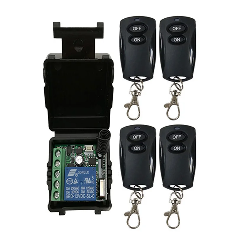 Wireless Remote Control Light Switch 10A Relay Output Radio DC12V 1 Channel Receiver Module + 50-500M ON OFF Symbol Transmitter