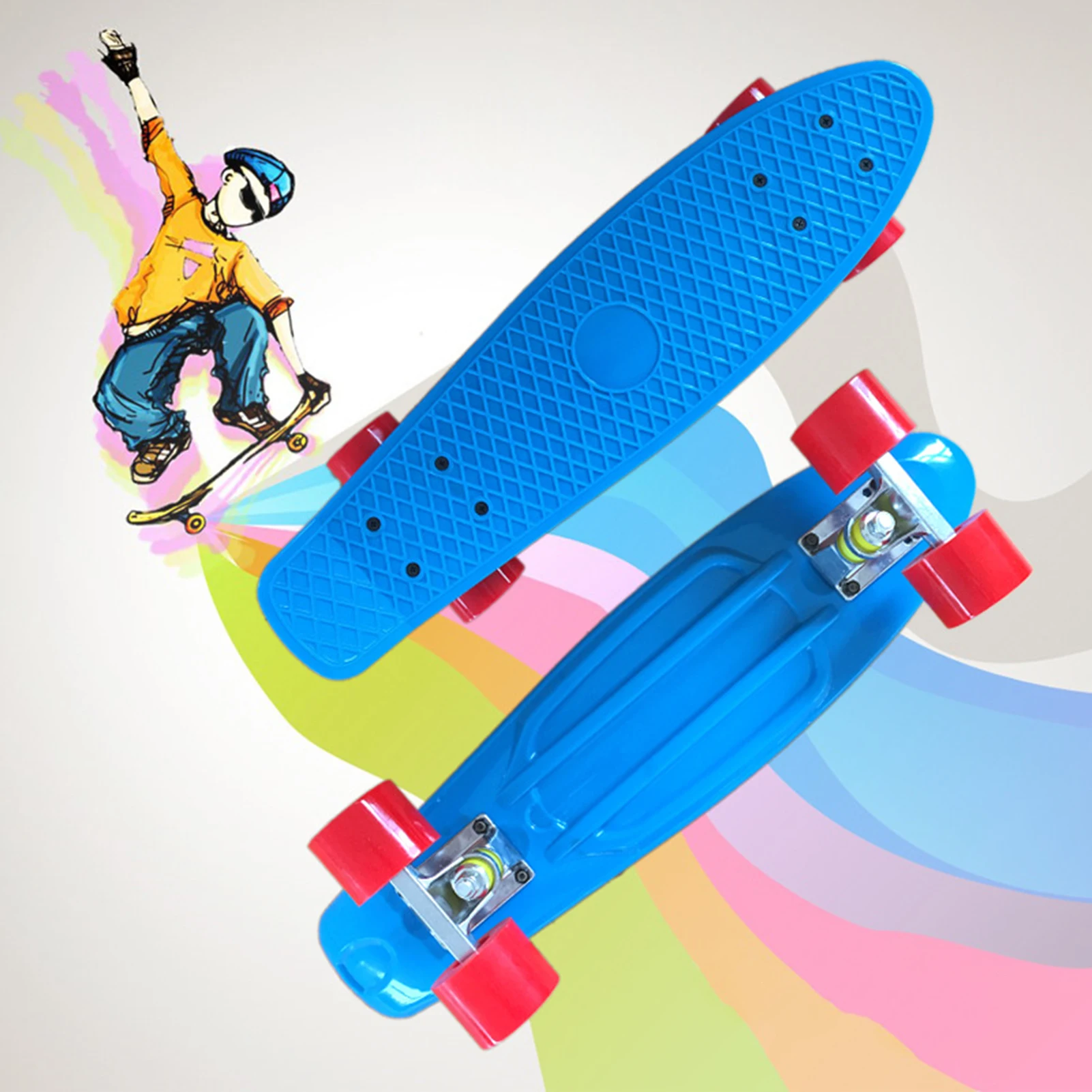 

Kids 22'' Fish Board Skateboard with Colored LED Wheels Flashing Wheels Skateboard Children Boys Girls Longboard Skate Boards