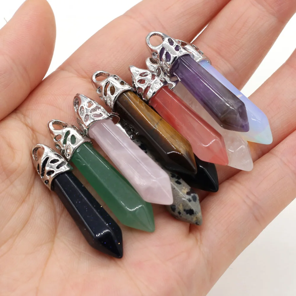 

Natural Stone Pendant Amethysts Rose Quartzs Charms Crystal Pillar for DIY Jewelry Making Bracelet Necklace 8x40mm