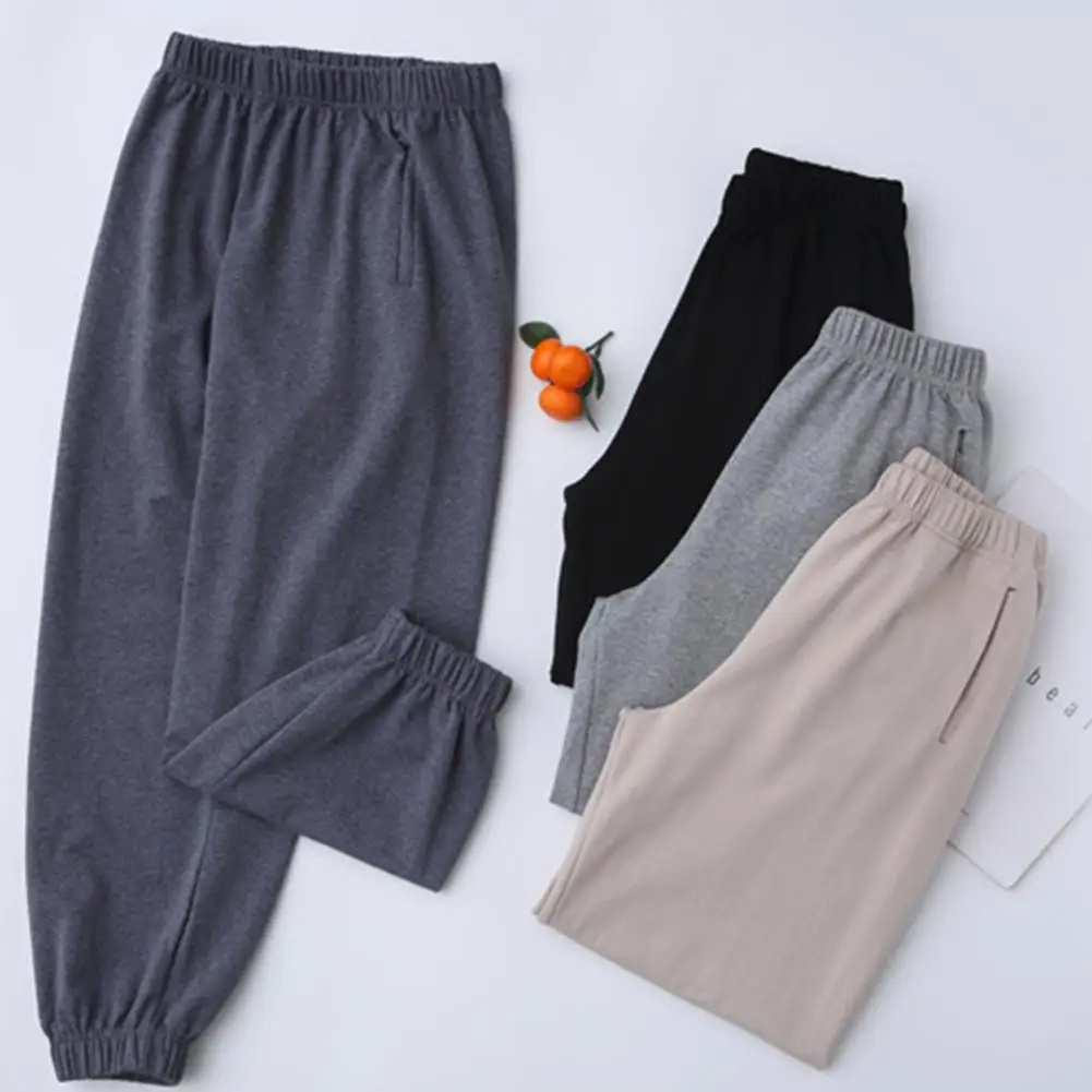 Женские осенние повседневные спортивные однотонные хлопковые теплые штаны с
