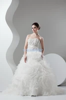 free shipping 2015 new design hot sale handmade organza lace flowers vestido de noiva sweetheart bridal ball gown wedding dress