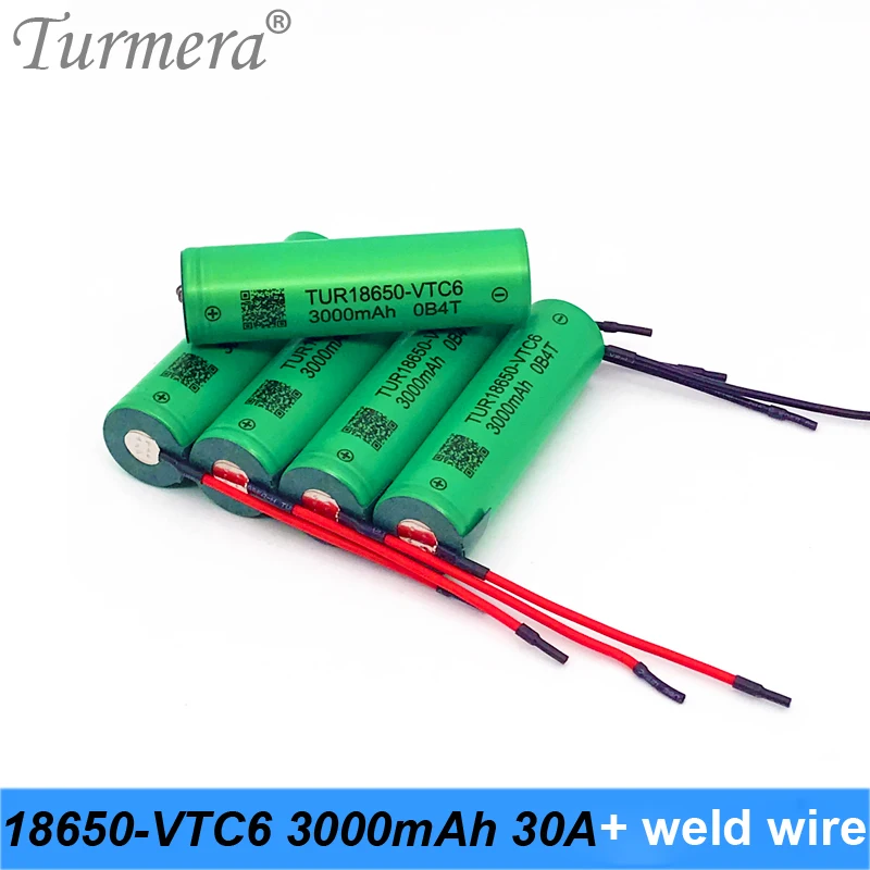 

Аккумулятор Turmera 18650 VTC6 3000 мА · ч, 30 А, для 12 В, 16,8 в, 18 в, 21 в, 25 в, для электродрели, шуруповерта, 5 шт.