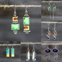 trendy novelty geometric green stone earrings funny two tone musical symbol instrument hanging dangle for women z3d322