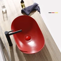 nordic red oval ceramic sinks bathroom above counter art washbasin waterfall spout basin hand painted shampoo skins