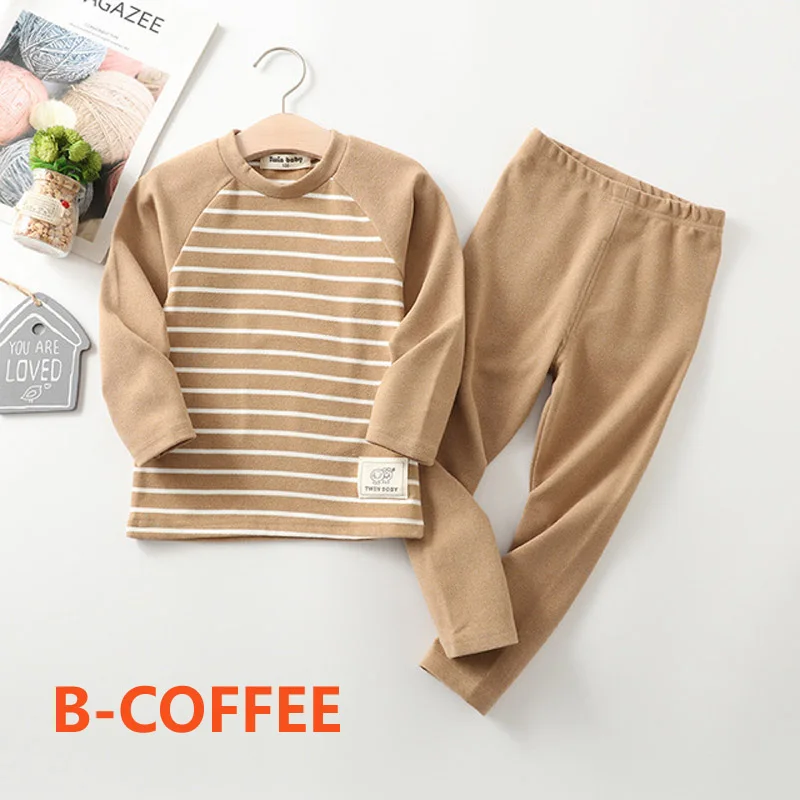 B-coffee Зимние детские пижамные комплекты теплые пижамы для мальчиков, плотная одежда для сна для девочек флисовое термобелье для детей 2-10 лет - Цвет: B-coffee