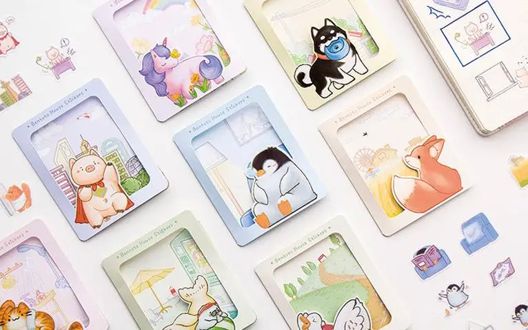 40 шт./упак. Kawaii животное Пингвин Оттер собака кошка Единорог лиса DIY декоративные этикетки для скраббукинга альбом канцелярские принадлежности для наклеек