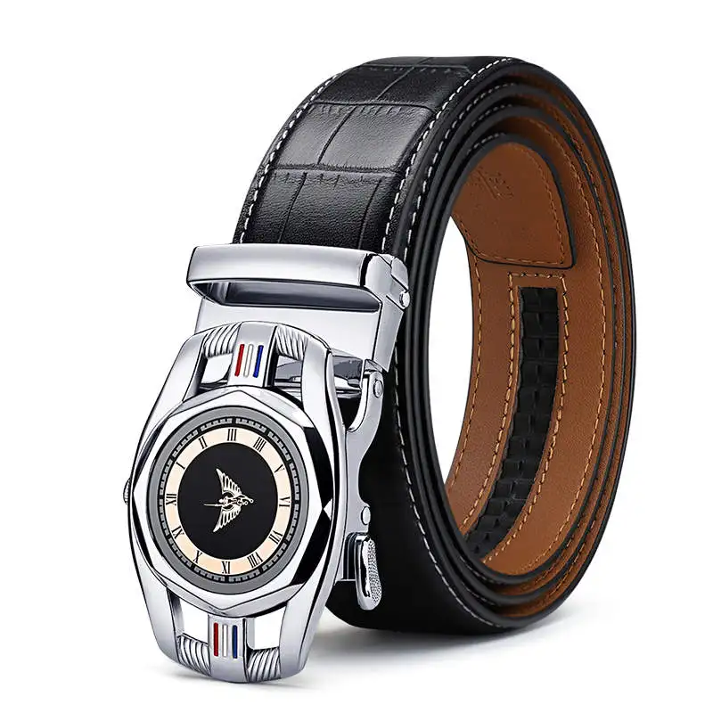 sliver19527 Роскошные мужские ремни из натуральной коровьей кожи, Модный классический мужской ремень с автоматической пряжкой высокого качества - Цвет: sliver19527