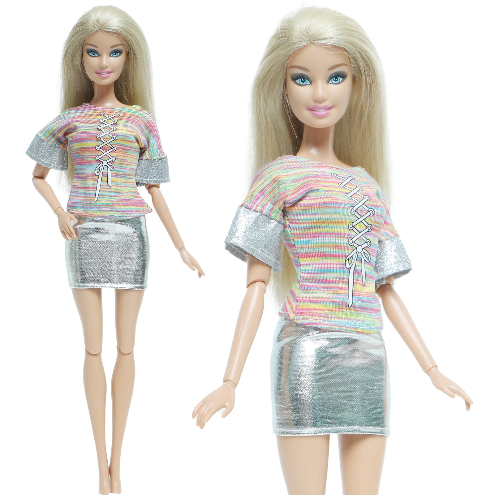 BJDBUS 1 Set Fashion Dress Colorful Stripe Pattern Silver Skirt Modern Style Clothes for Barbie Doll Accessories Baby DIY Toys | Игрушки и
