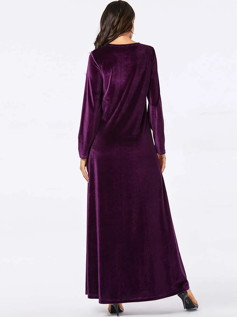 3XL 4XL зимнее фиолетовое вельветовое абайя арабское мусульманский хиджаб платье