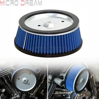 motorcycle round high flow air cleaner filter system inner element blue for harley softail road king electra glide fat boy dyna