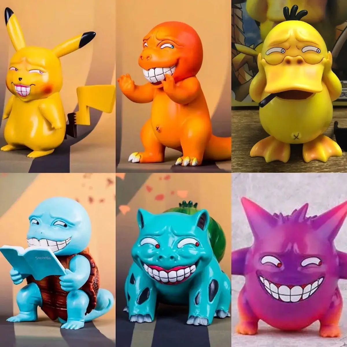 Genuine Pokémon Anime Figure Kawaii Funny Spoof Pikachu Bulbasaur Squirtle Psyduck Pop It Action Figure Toys Birthday Present