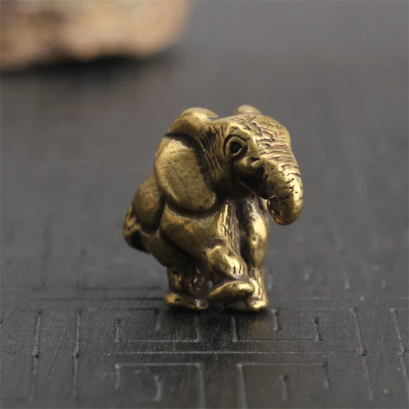 Ретро резной слон из чистой меди маленькая статуя фэн шуй украшения ручной