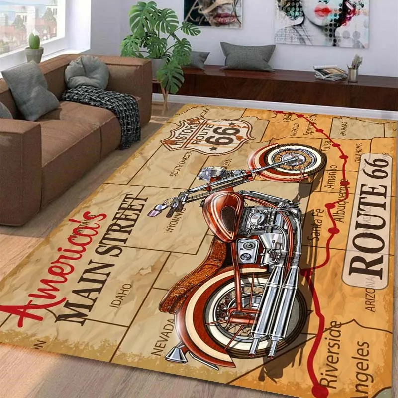 

Route66 Rug For Living Room Print Motor Floor Mats Bedroom Hallway Carpet Anti-Slip Soft Doormat Kitchen Kids Play Area Rug