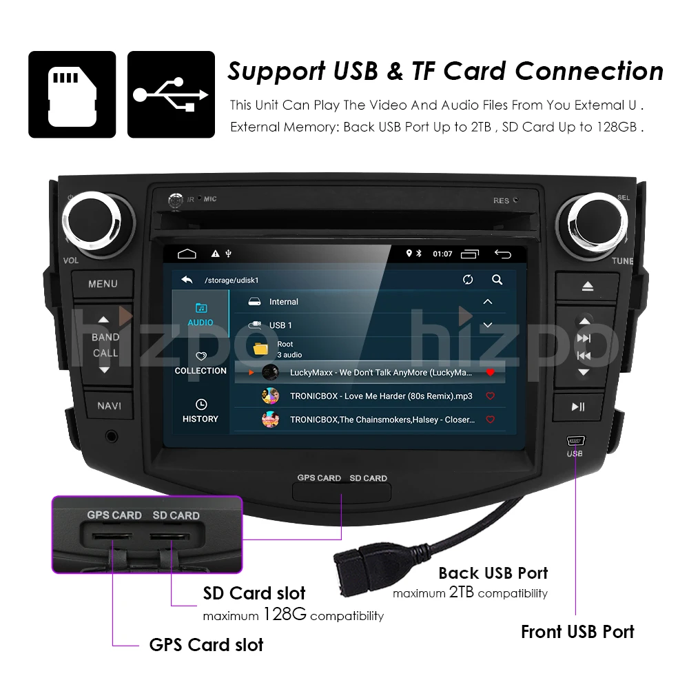 4 ядра 1024*600 HD экран 2 Din Android 9,0 автомобильный DVD для Toyota Rav 4 RAV4 Аудио Видео Стерео gps навигация Радио RDS 4G Wifi