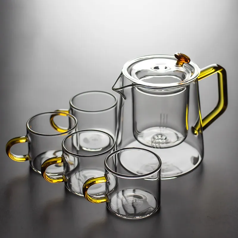 Чайник стеклянный прозрачный с фильтром для заваривания набор из черного