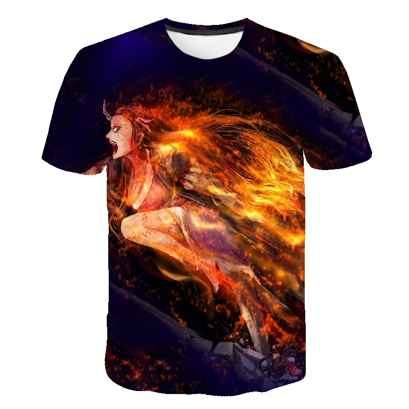 

Summer Youth New Leisure 3D Kimetsu No YAIBA Short Sleeve T-shirt Children Ghost Knife Boys Lovely Girls T-shirt