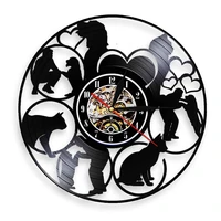 cat and dog trainer laser cut vinyl record silhouette wall clock pet training carved album music record clock animal lovers gift