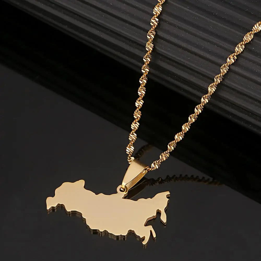 Золотая подвеска из нержавеющей стали с картой России ожерелья Российской