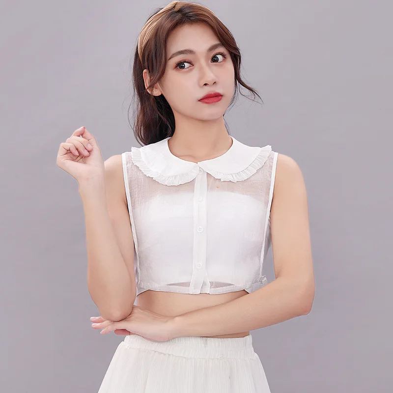 Linbaiway 2021 белые блузки рубашка ложный воротник винтажный женский съемный половина