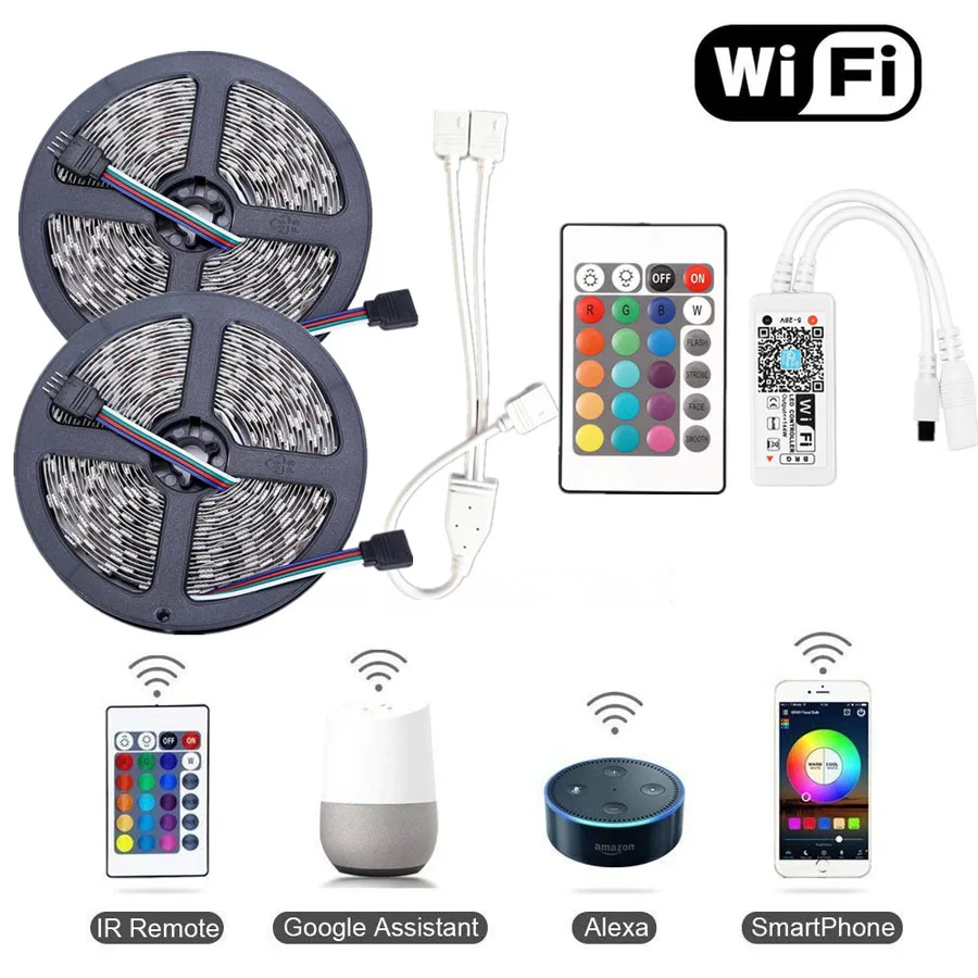 5 м 10 м 15 м WiFi Светодиодная лента RGB Водонепроницаемая SMD 5050 RGBW/RGBWW Светодиодная лента DC 12 В+ пульт дистанционного управления+ светодиодный адаптер питания