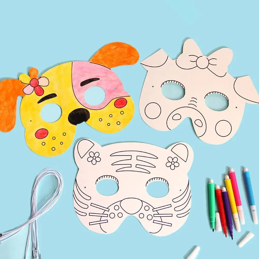 

8Pcs Cartoon Animal Paper Blank Painting Mask Color Pen Graffiti DIY Art Craft Materials Kid Handmade Toy Gift