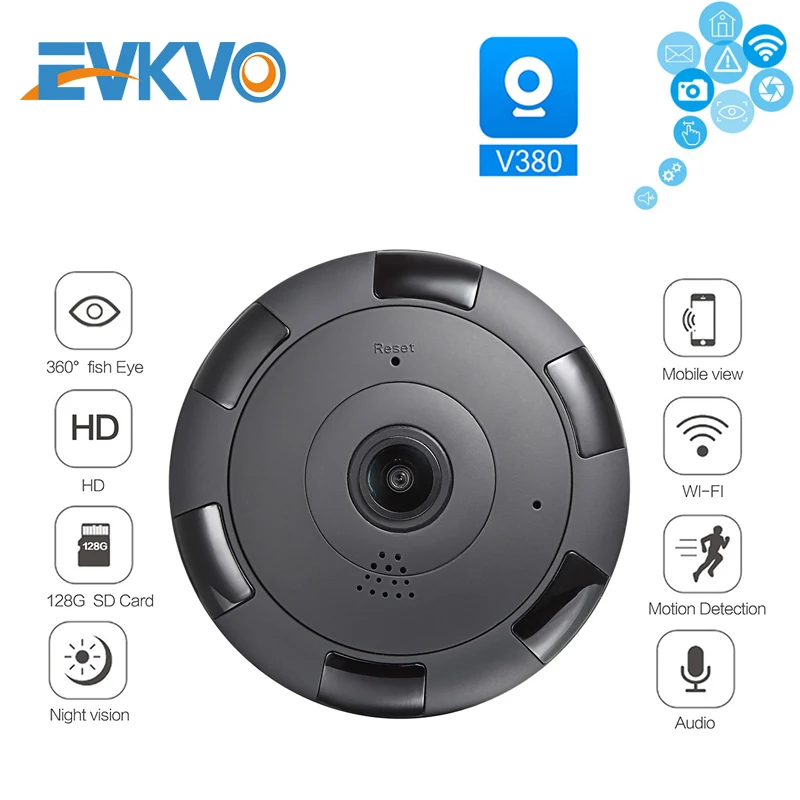 EVKVO 1080P панорамный Беспроводной Whit & Черный Камера домашняя сетевая камера