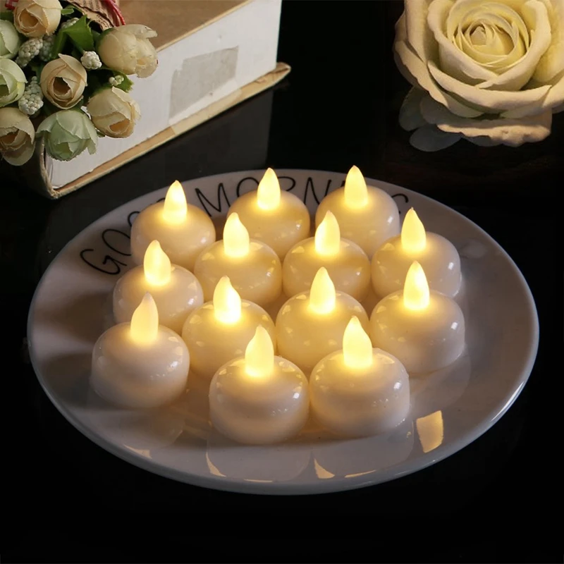 

24 Pack Waterproof Flameless Floating Tealights, Warm White Battery Flickering Led Tea Lights Candles - Wedding, Party, Centerpi