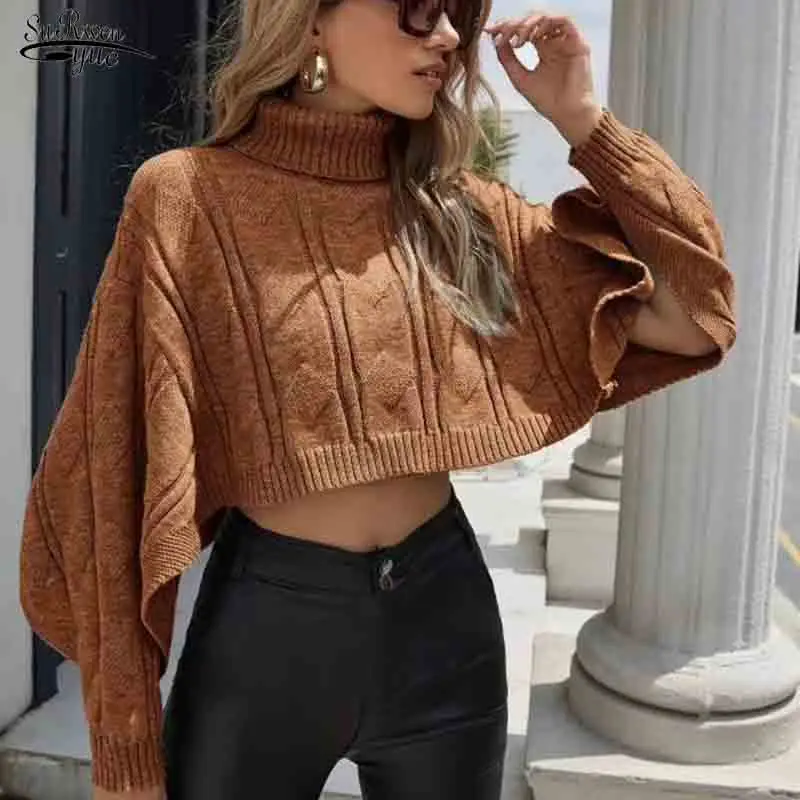 

Autumn New Chic Design Casual Pullovers Women Turtleneck Collar Long Sleeve Knitting Sweater Femme High Street Ladies Tops 16689