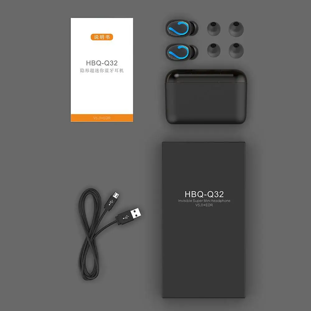 

Q32 Bluetooth Earphones BT5.0+EDR Sports Mini TWS Earbuds Wireless Earphone with 1500mAh Charger Case Charge for Mobile Phone