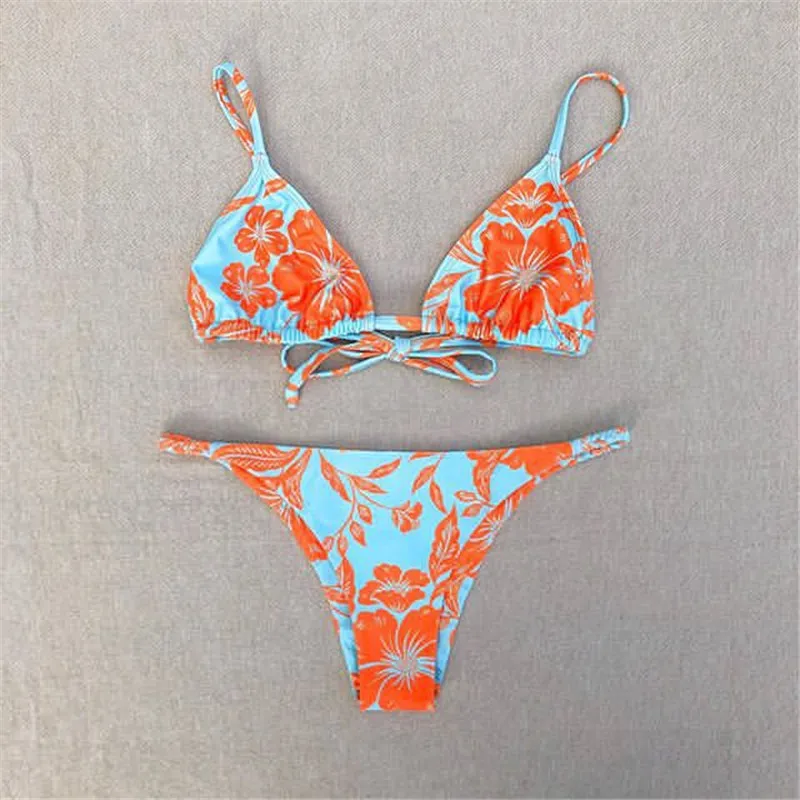 Пикантные Цветочный принт микро бикини 2020 купальники для женщин на шнуровке