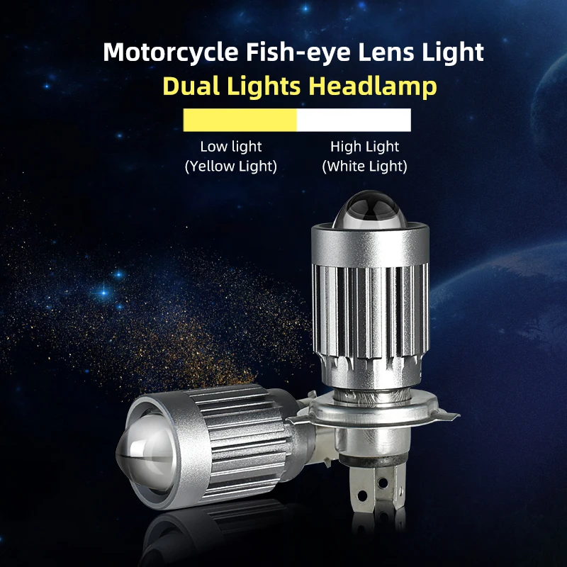 1PC Dual Color H4 BA20D HS1 H6 Moto LED Bi Lens Projector 12000Lm White Yellow Motorcycle Headlight Scooter E-bike Fog DRL Bulb |