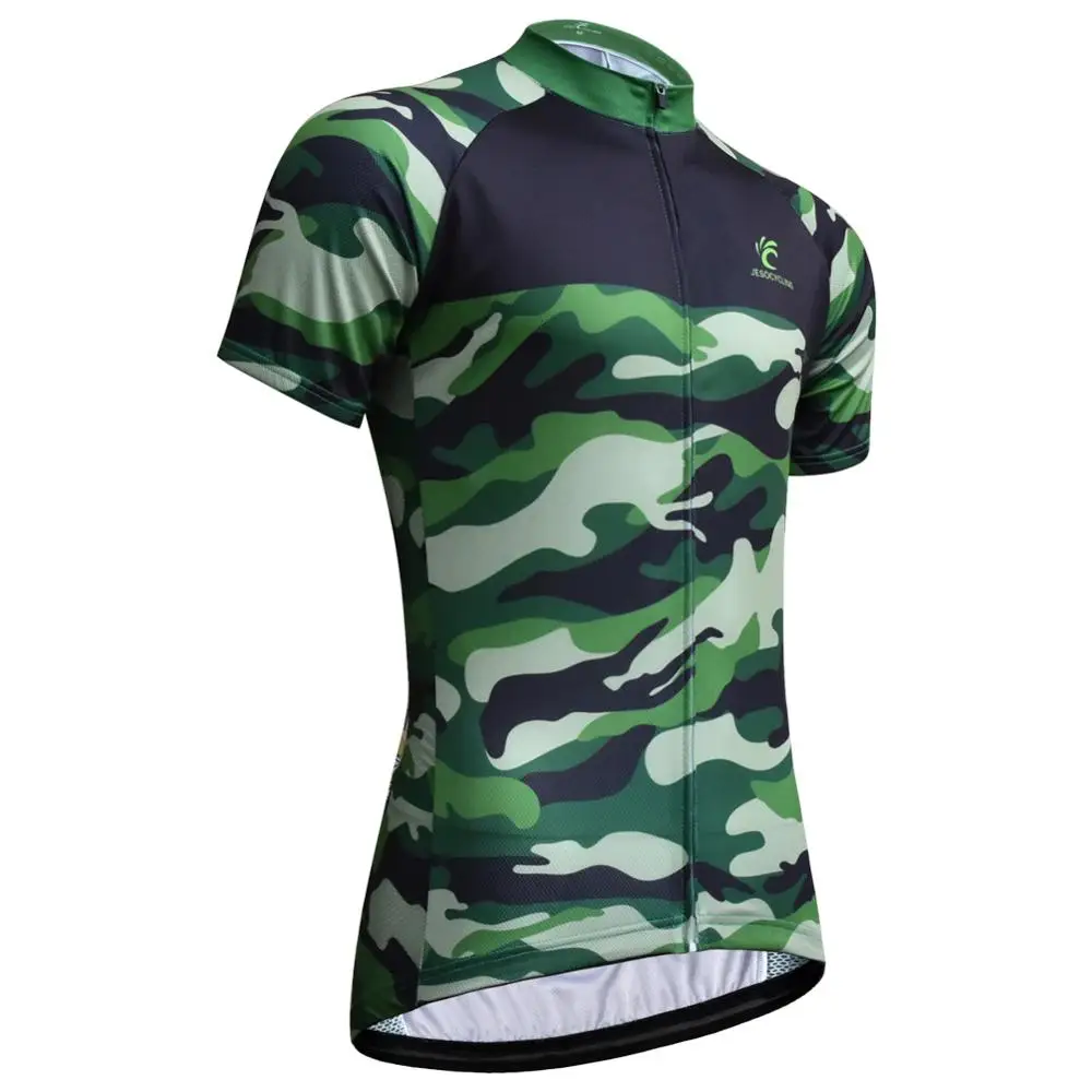 Камуфляжная Мужская одежда для велоспорта с коротким рукавом трикотажная прямые