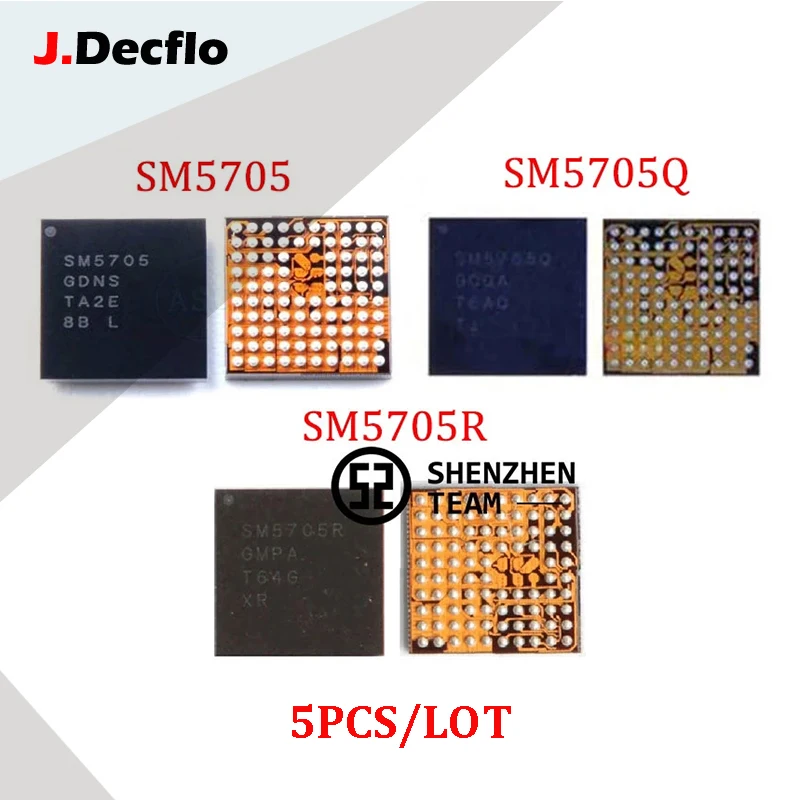 

JDecflo 5 шт./лот SM5705 SM5705Q SM5705R для зарядки через USB, зарядное устройство IC для Samsung A510F A710FD C5010 C5000 C7000, чипы IC для зарядки BGA