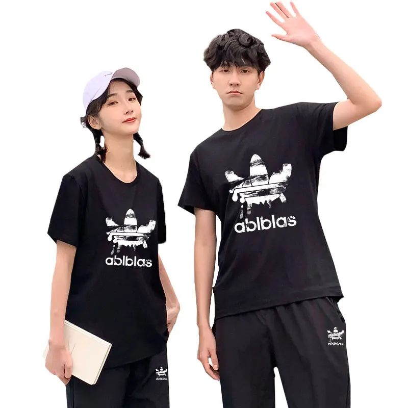 

Мужская и женская хлопковая футболка с коротким рукавом и мультяшным принтом