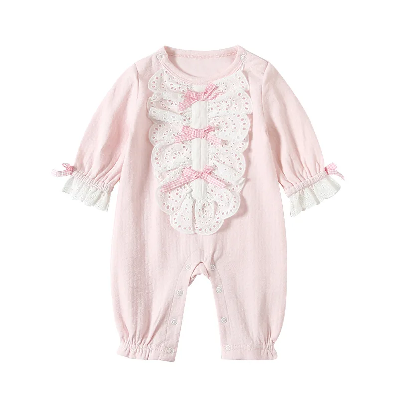 Новый весенне-осенний комбинезон для маленьких девочек с кружевным бантом