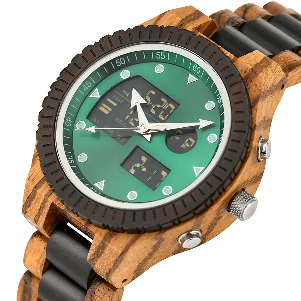 

BOBO BIRD Wooden Men Electronic Dual LED Display Watch Sport Wooden Quartz Wristwatch Multifunction Auto Date Week Dropshipping
