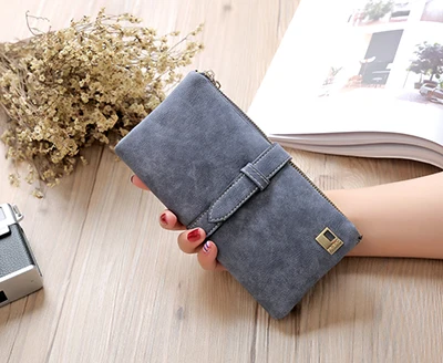 gray Beibaobao известный бренд длинный кошелек два раза женские кошельки на шнурке из нубука на молнии замшевый кошелек женские Carteira Feminina - Цвет: gray