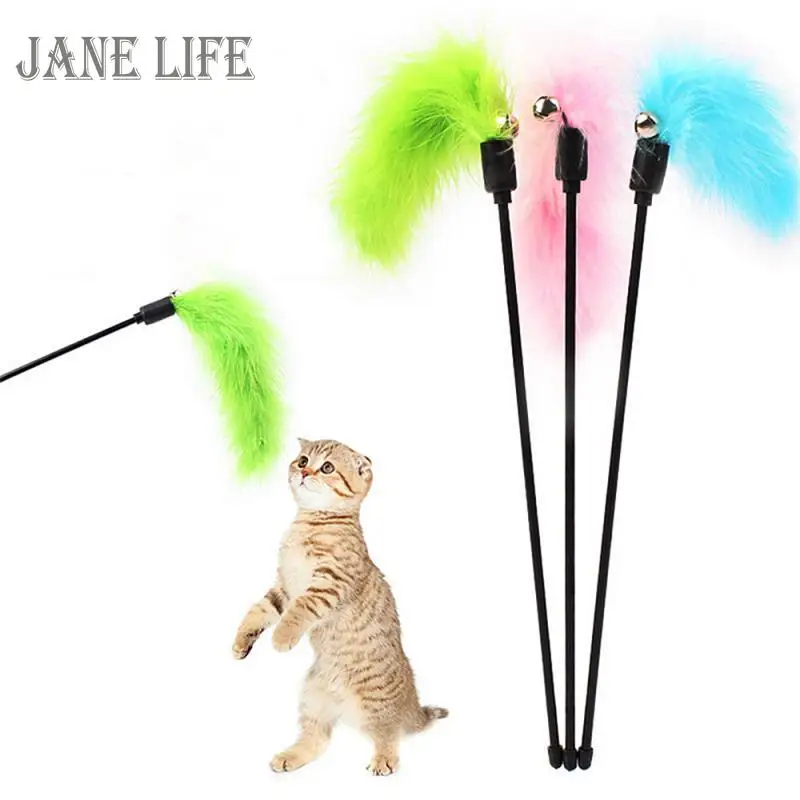 

Random Color Funny Cat Stick Toys Colorful Turkey Feathers Tease Cat Stick Interactive Pet Toys For Cat Playing Toy Pet Supplies
